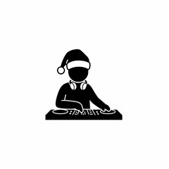 Dj wearing santa hat playing music on turntable set silhouette