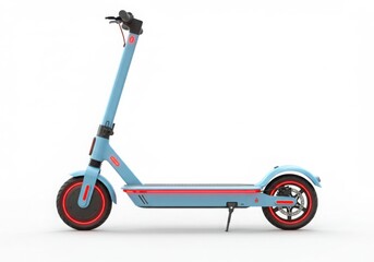 Light blue electric scooter with red accents on white background