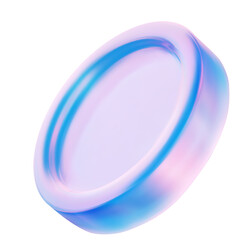 3d iridescent glass coin. Sleek glass coin icon glows with chromatic dispersion. Vector illustration	