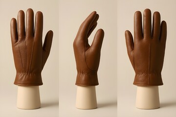 Set of Brown Leather Gloves Mockup