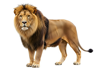 Obraz premium Majestic lion portrait against a black background.