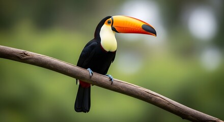 Toucan on a Branch, Colorful Beaked Tucan Representation