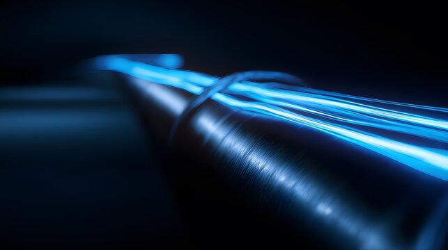 Sleek metallic pipeline glowing blue data streams futuristic high-tech atmosphere