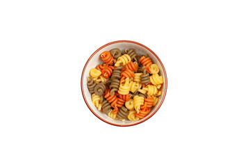 Tricolor pasta in ceramic bowl
