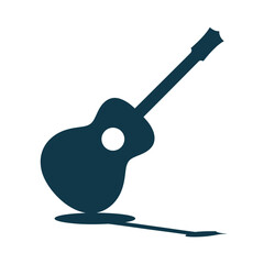Acoustic guitar silhouette casting a shadow on a white background