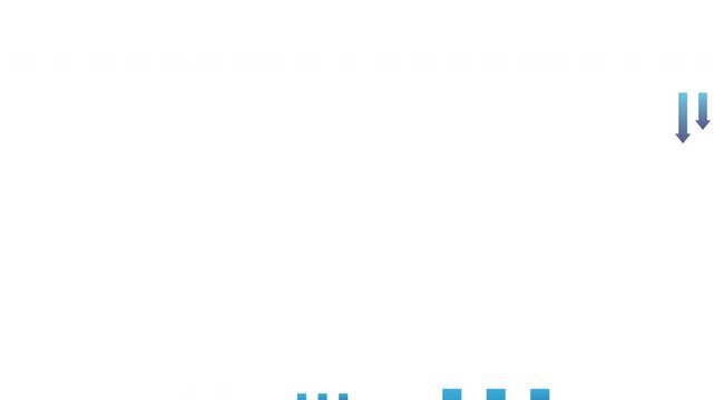 Blue Downward Arrows Looping Animation on White Background Showing Decrease or Negative Trend