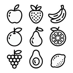 A set of simple line art icons for fruits