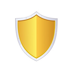 Golden cartoon shield with silver border for protection, security, defense, and medieval or fantasy role-playing concepts