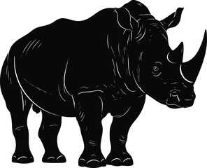 Fototapeta premium Black Rhinoceros Silhouette Isolated Vector Graphic