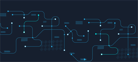 
Abstract digital AI circuit board background with tech icons. Digital technology motherboard texture design.