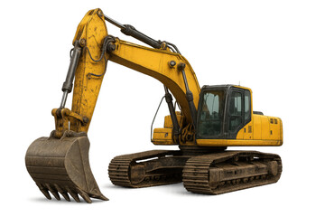 Yellow Excavator Isolated on Transparent Background with Clipping Path