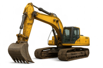 Yellow Excavator Isolated on Transparent Background with Clipping Path