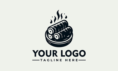 Vintage Black Vector of Lumpia with Decorative Smoke and Leaves