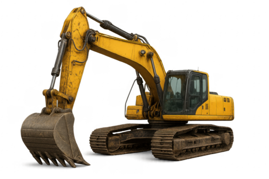 Yellow Excavator Isolated on Transparent Background with Clipping Path
