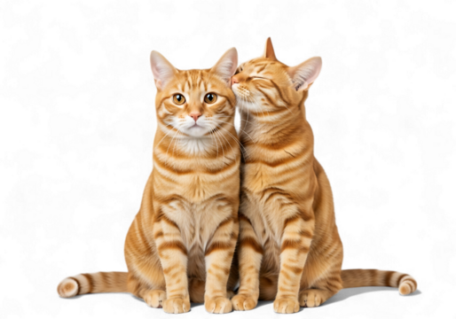 Illustration of two ginger tabby kittens sitting close together isolated on transparent background