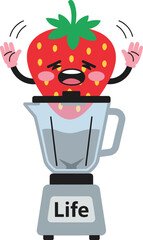 Obraz premium Funny Strawberry Character in Blender – Life Crushing Meme Vector Illustration