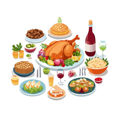 Festive Thanksgiving Feast Illustration Delicious Roasted Turkey Holiday Celebration