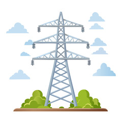 Power Line Transmission Tower Surrounded by Clouds and Vegetation Icon