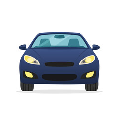Front view of a stylish blue vehicle illustration parked on black background transportation concept design