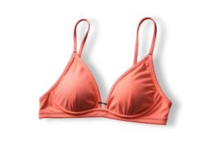 Beautiful salmon colour bikini bra isolated on transparent background. 