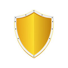 Golden shield with silver trim against a black background for security concepts