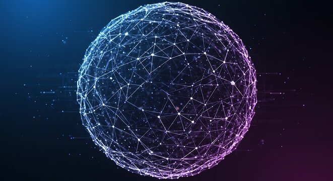 Abstract Digital Sphere: Global Network, Futuristic Technology, Purple Blue Gradient