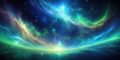 Fototapeta premium Celestial Landscape A Serene Vision of Cosmic Nebulae and Glowing Energy Streams Across a Starry Expanse