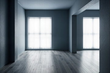 A light-drenched living room dressed in soft blue and warm wood