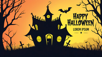 Naklejka premium Spooky Haunted House with Bats and Moonlit Sky halloween