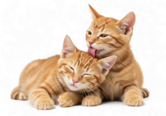 Illustration of two orange tabby kittens playing together isolated on transparent background