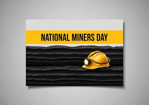 National miners day celebration design featuring protective helmet on striped background for event promotion and awareness