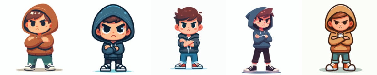 Angry Hoodie Kid Cartoon – Cute Child Character Vector for Game or App