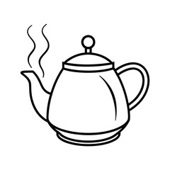 Clean line art illustration of a hot tea pot on a white background