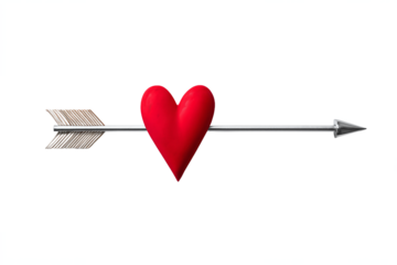 Red heart pierced by an arrow, isolated on white transparent background.