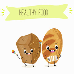 Baked food funny characters, hand drawn vector illustration.