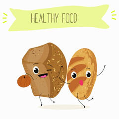 Baked food funny characters, hand drawn vector illustration.