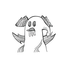 Cute Weird Ghost Monster Line Art Illustration – Halloween Hand Drawn Clipart