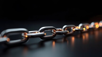 Obraz premium A close-up of a strong metal chain on a dark reflective surface. A powerful symbol of connection, strength, security, bondage, or industry.