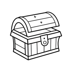 Outline Clip Art of Treasure Chest Icon Isolated on White Background
