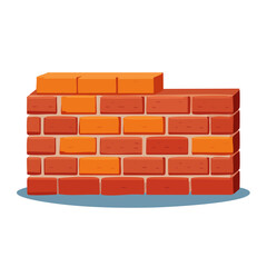 Red Brick Wall Illustration with Blue Base, Construction Concept, Building Structure, Protective Barrier, Isolated