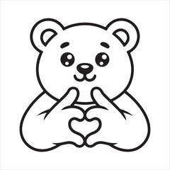 Fototapeta premium Cute cartoon panda making a heart shape with its paws and fingers