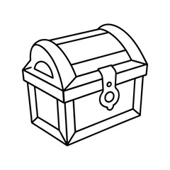 Outline Clip Art of Treasure Chest Icon Isolated on White Background
