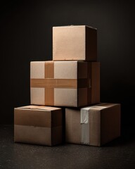 Obraz premium Stacked Cardboard Boxes with Tape Delivery or Storage in Studio Setting. MZ 