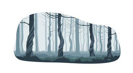 Dark forest scene with tall trees and shadowy undergrowth