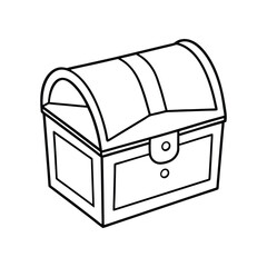 Outline Clip Art of Treasure Chest Icon Isolated on White Background
