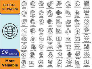 Global Network Line Icons Set.
