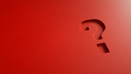 Question Mark on Red Surface — Bold 3D Symbol of Uncertainty and Curiosity with Subtle Depth Effect


