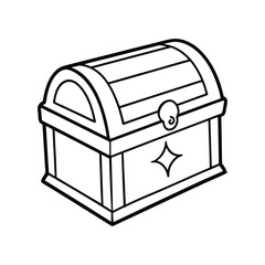 Outline Clip Art of Treasure Chest Icon Isolated on White Background
