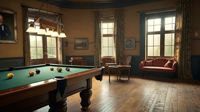 Billiard pool eightball taking the shot on billiard table