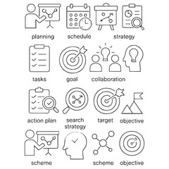 Action plan icon set vector silhouette